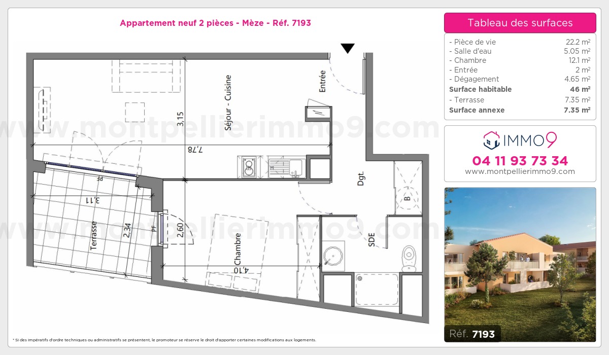 Plan et surfaces, Programme neuf Mèze Référence n° 7193