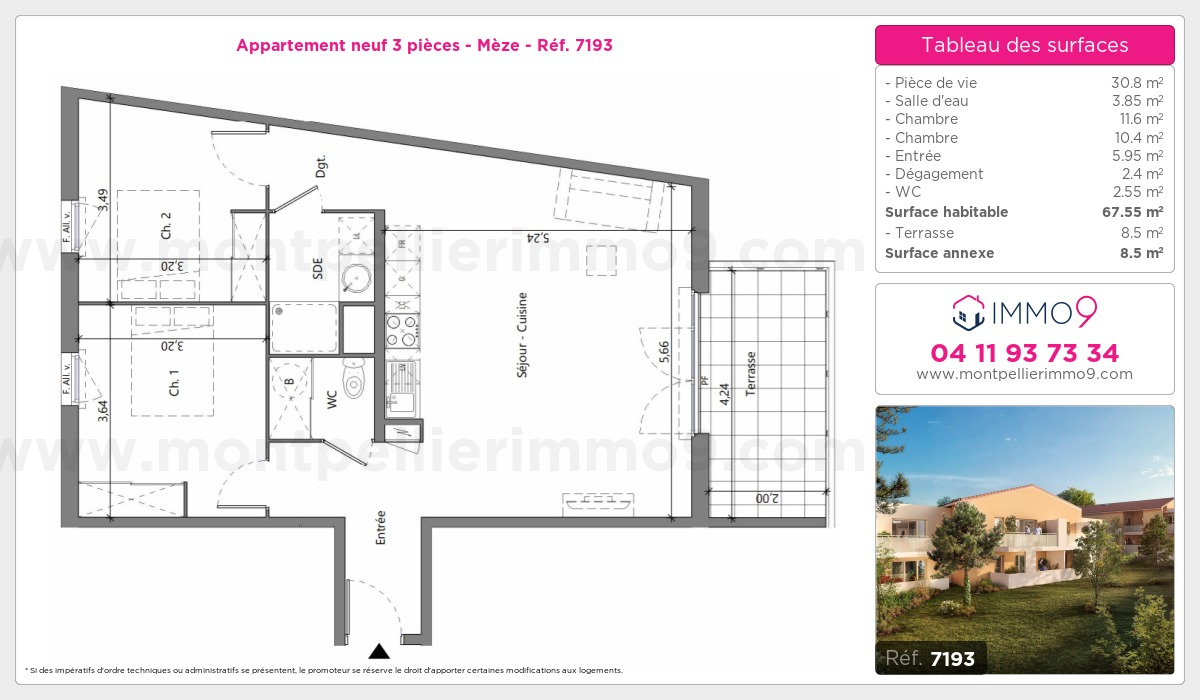 Plan et surfaces, Programme neuf Mèze Référence n° 7193