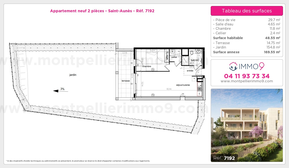 Plan et surfaces, Programme neuf Saint-Aunès Référence n° 7192