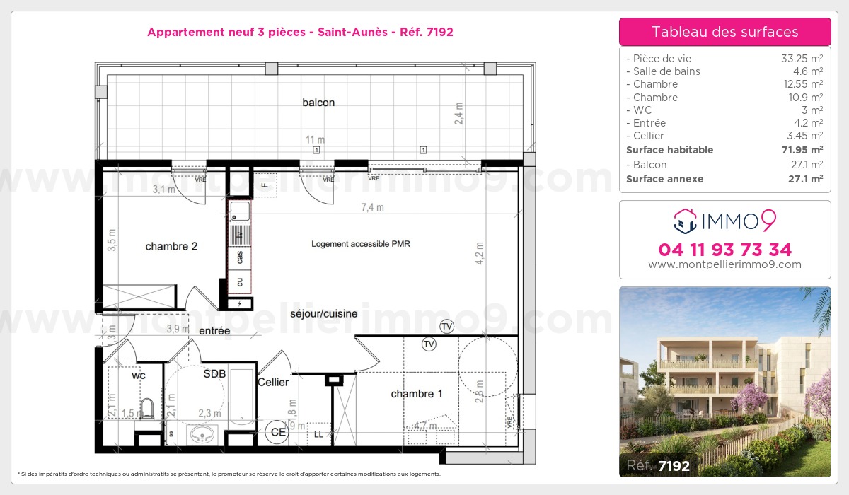 Plan et surfaces, Programme neuf Saint-Aunès Référence n° 7192