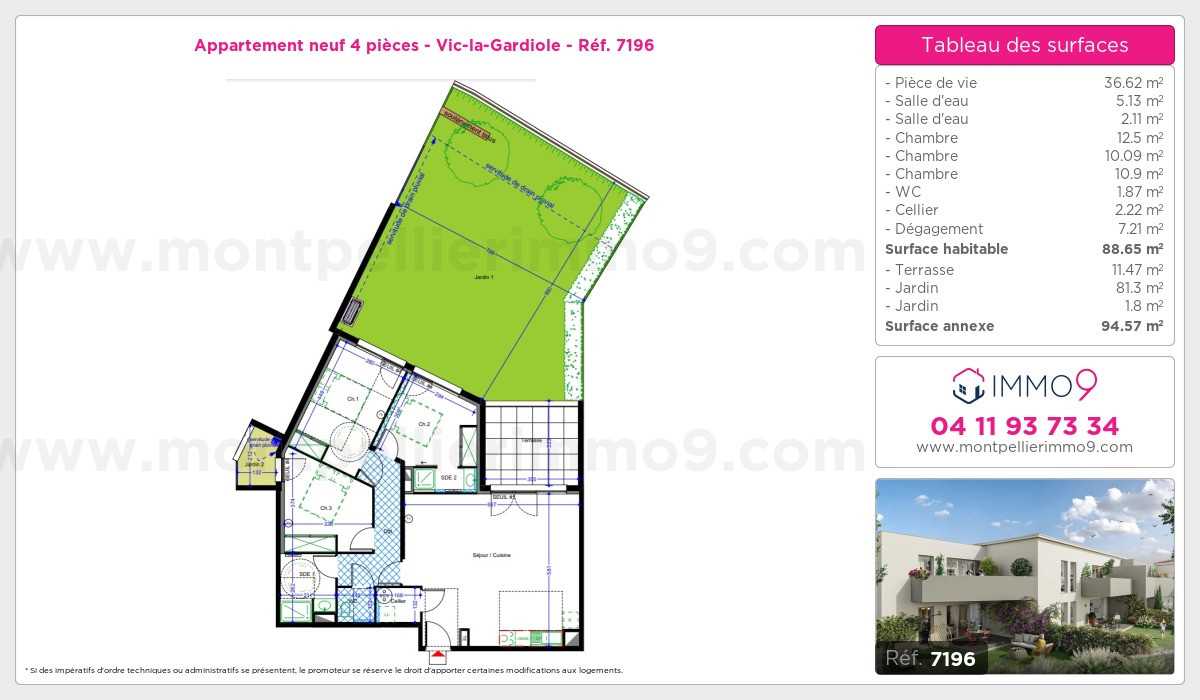 Plan et surfaces, Programme neuf Vic-la-Gardiole Référence n° 7196