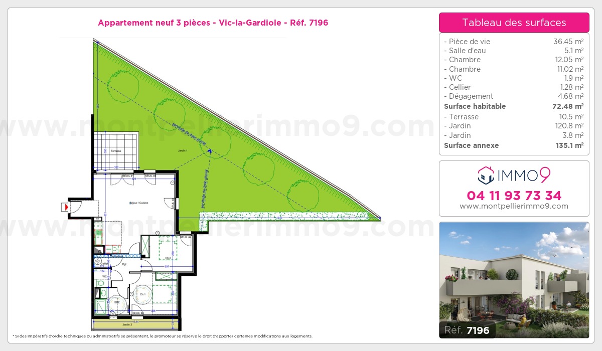 Plan et surfaces, Programme neuf Vic-la-Gardiole Référence n° 7196