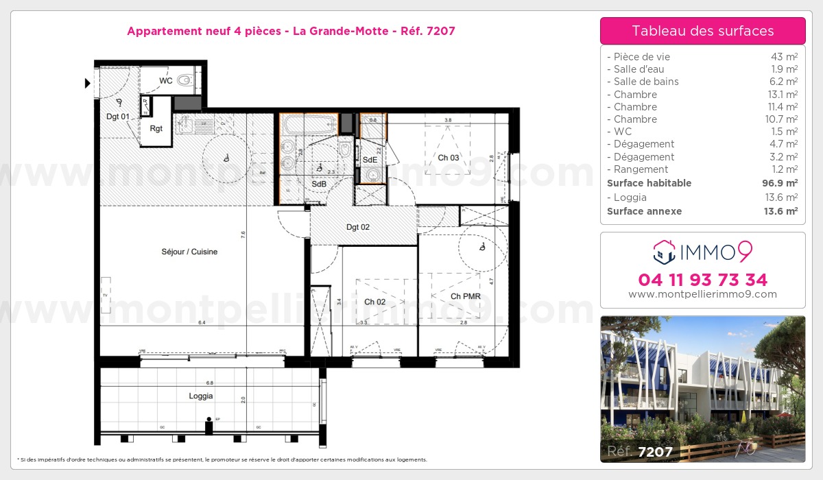 Plan et surfaces, Programme neuf Grande-Motte Référence n° 7207