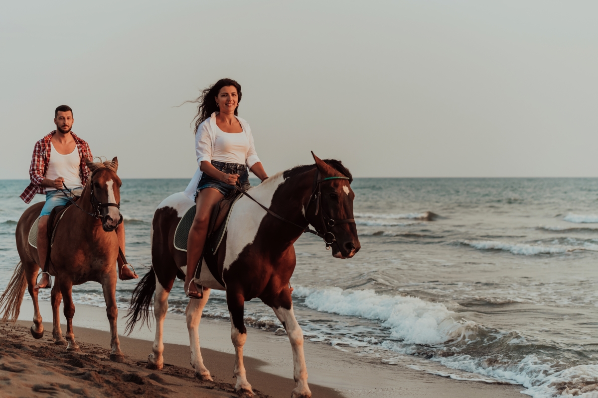 deux cavaliers sur la plage - la vie est douce pour les habitants des portes de la Camargue