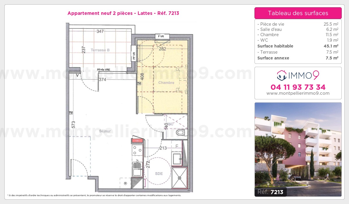 Plan et surfaces, Programme neuf Lattes Référence n° 7213