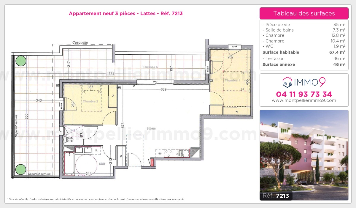 Plan et surfaces, Programme neuf Lattes Référence n° 7213