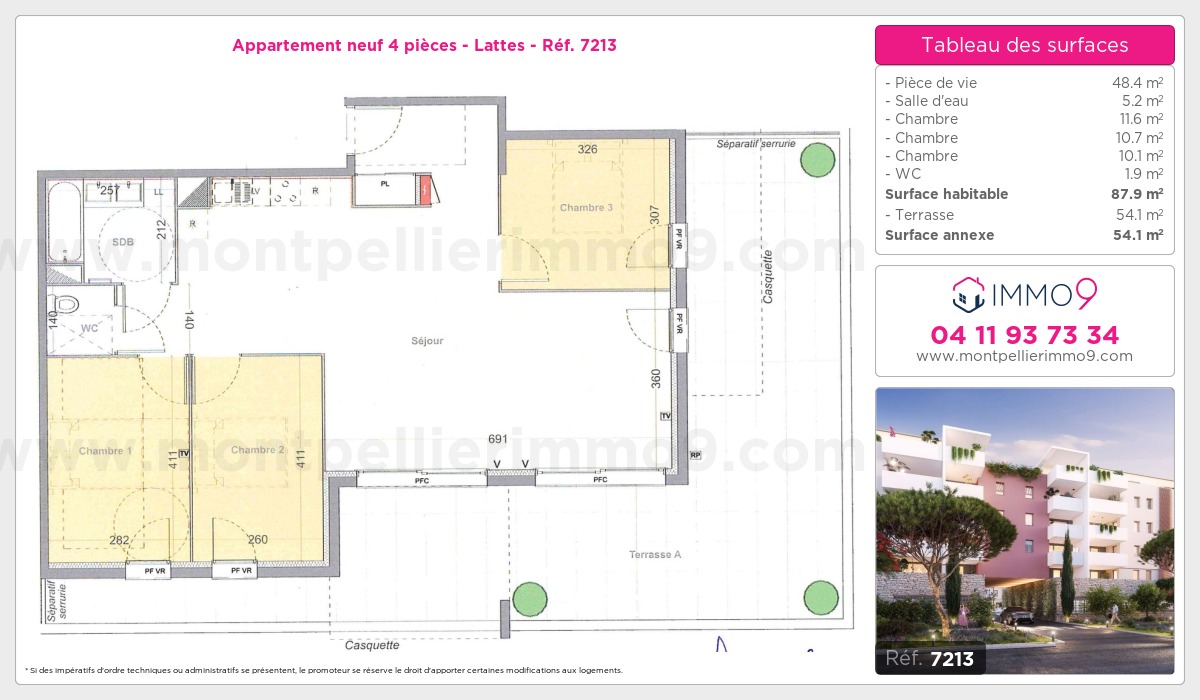 Plan et surfaces, Programme neuf Lattes Référence n° 7213