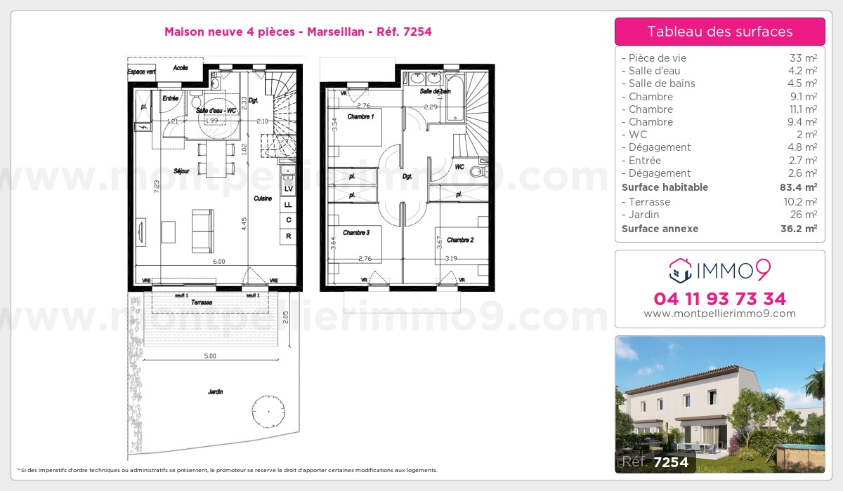 Plan et surfaces, Programme neuf Marseillan Référence n° 7254