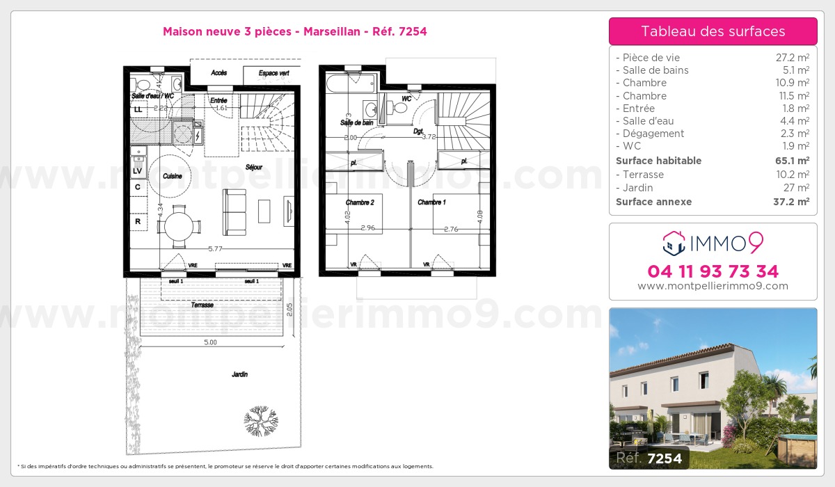 Plan et surfaces, Programme neuf Marseillan Référence n° 7254