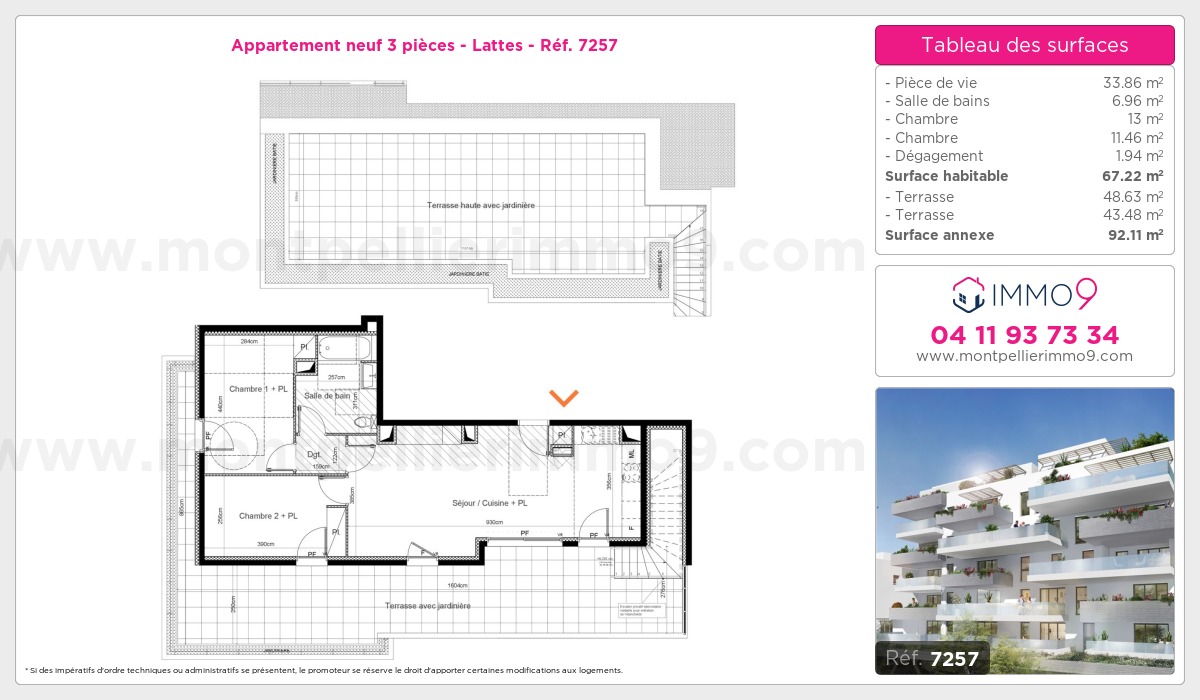 Plan et surfaces, Programme neuf Lattes Référence n° 7257