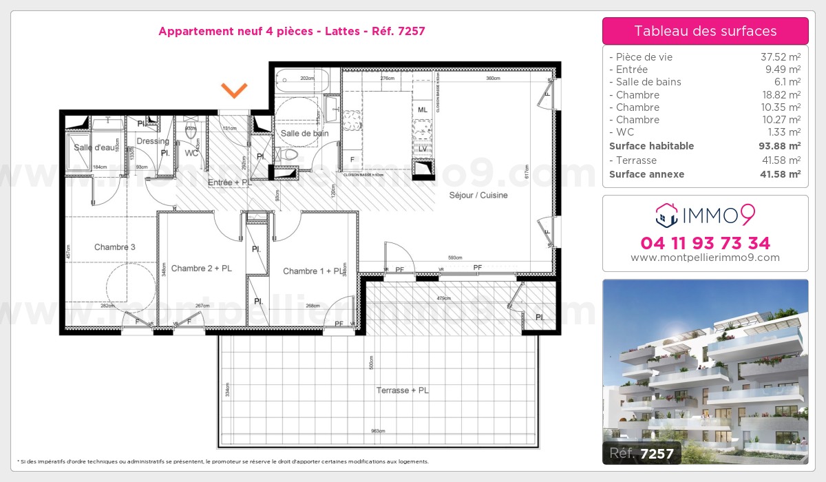 Plan et surfaces, Programme neuf Lattes Référence n° 7257