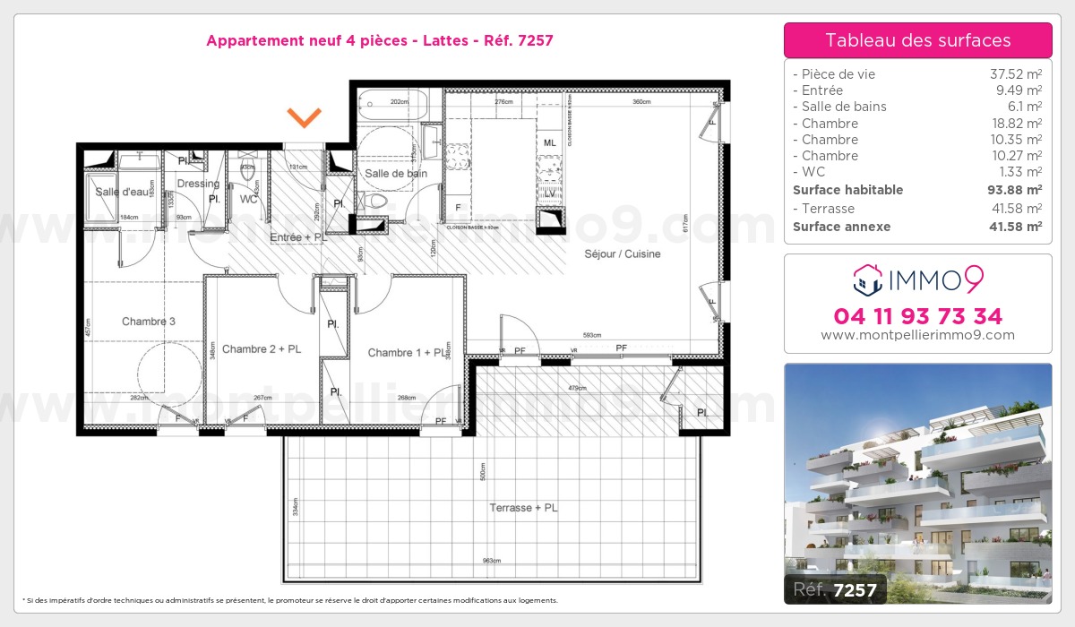 Plan et surfaces, Programme neuf Lattes Référence n° 7257