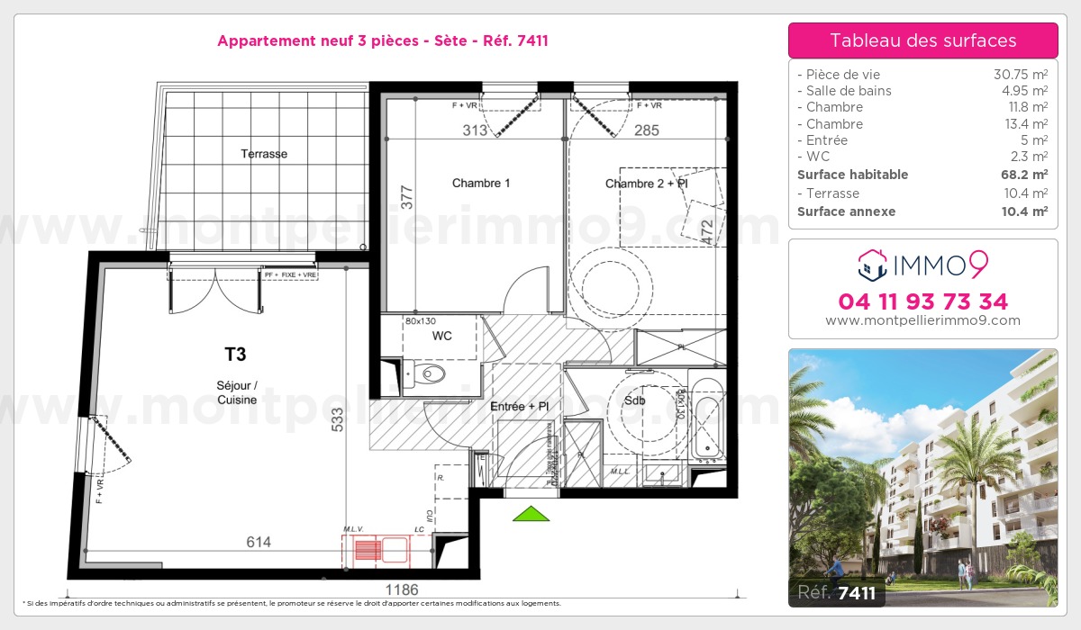 Plan et surfaces, Programme neuf Sète Référence n° 7411
