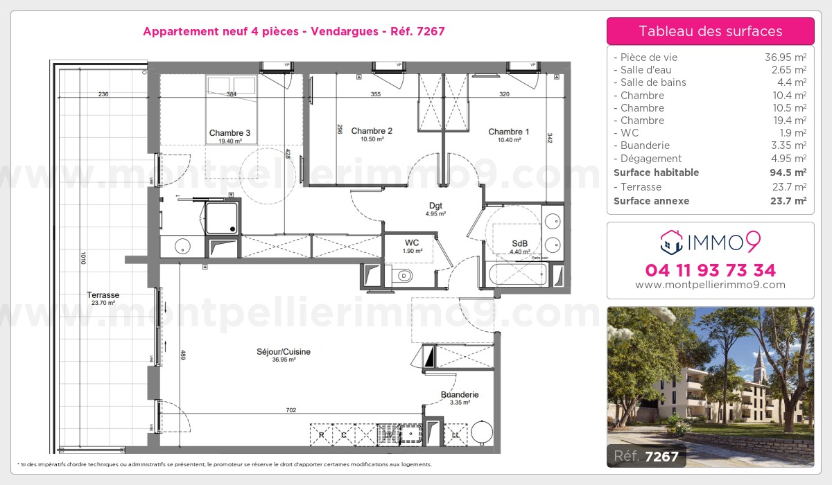 Plan et surfaces, Programme neuf Vendargues Référence n° 7267