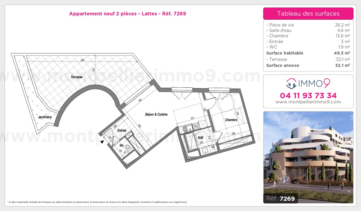 Plan et surfaces, Programme neuf Lattes Référence n° 7269