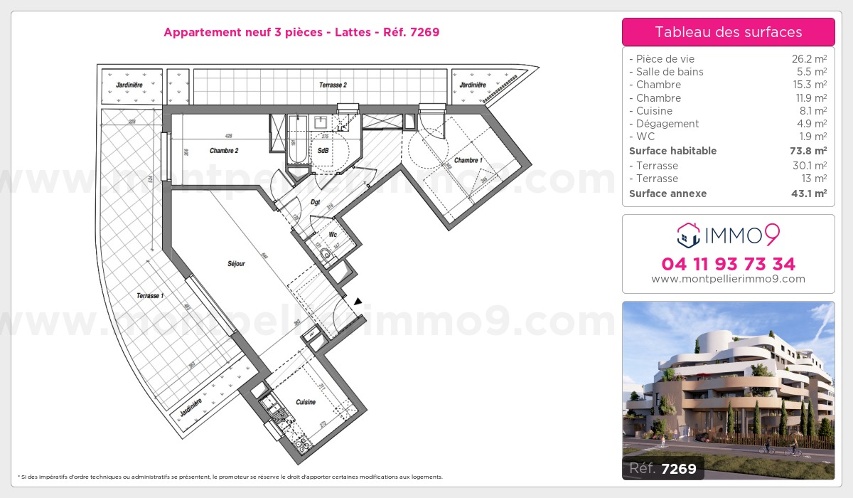 Plan et surfaces, Programme neuf Lattes Référence n° 7269