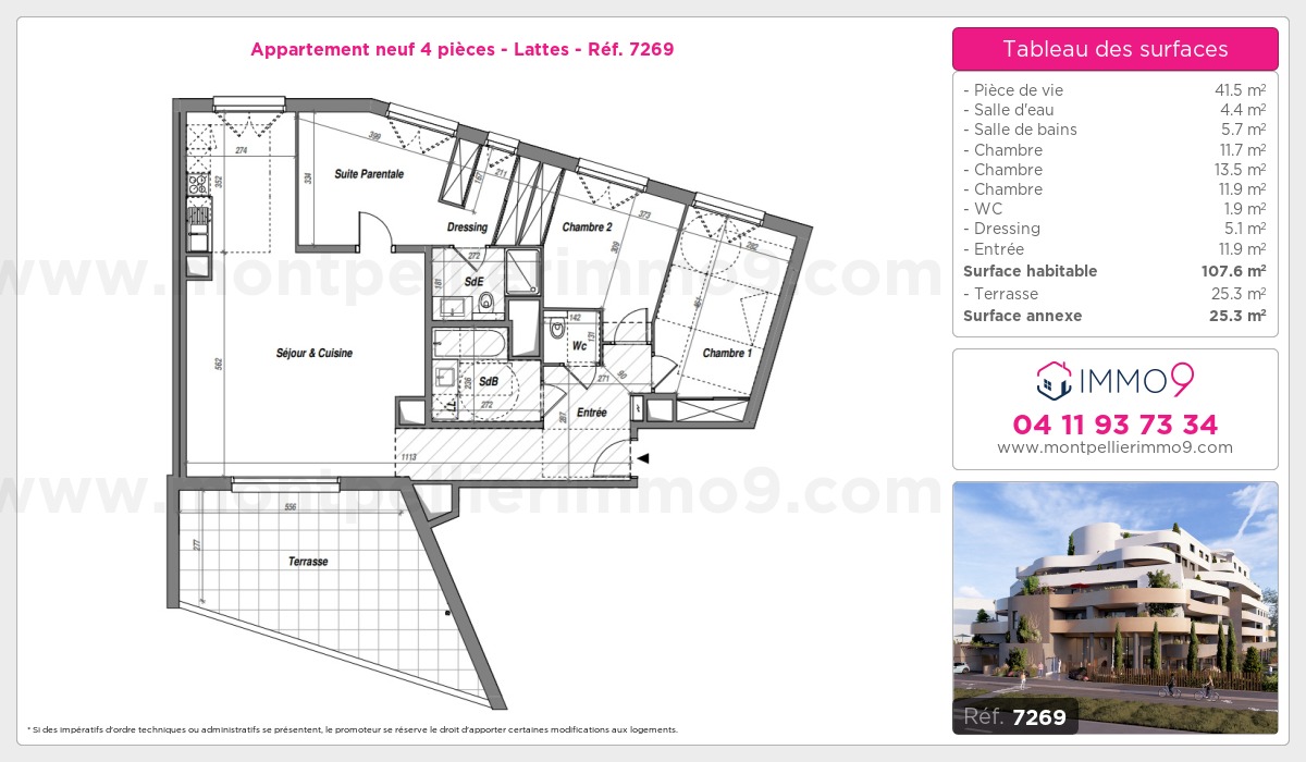 Plan et surfaces, Programme neuf Lattes Référence n° 7269