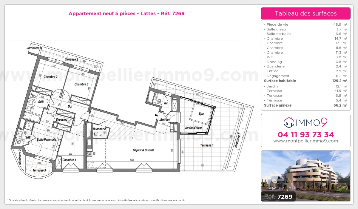 Plan et surfaces, Programme neuf Lattes Référence n° 7269