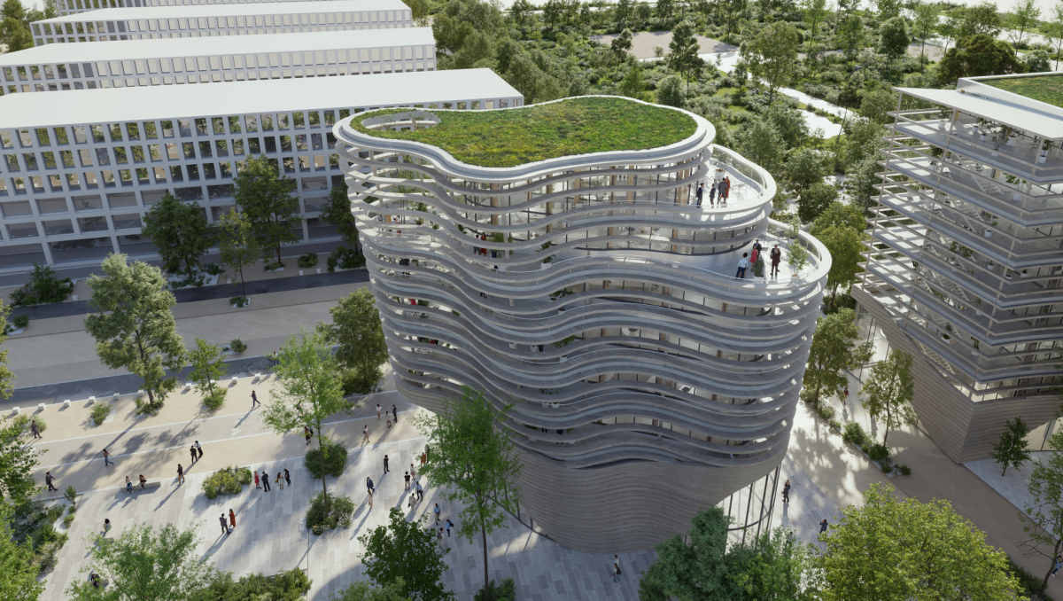 Le programme viendra ajouter une touche d’extravagance architecturale au quartier Cambacérès folie architecturale nouveau siege CA – visuel extérieur du projet de nouveau siege du CA Languedoc