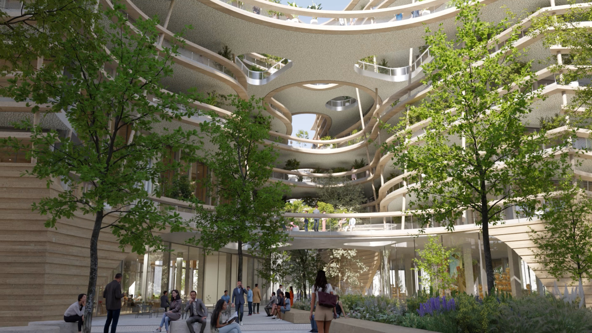 Le projet sera une véritable invitation à la collaboration et à l’innovation folie architecturale nouveau siege CA – visuel plaçette centrale du projet