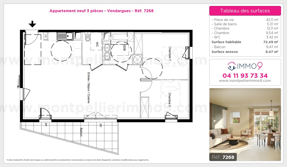 Plan et surfaces, Programme neuf Vendargues Référence n° 7268