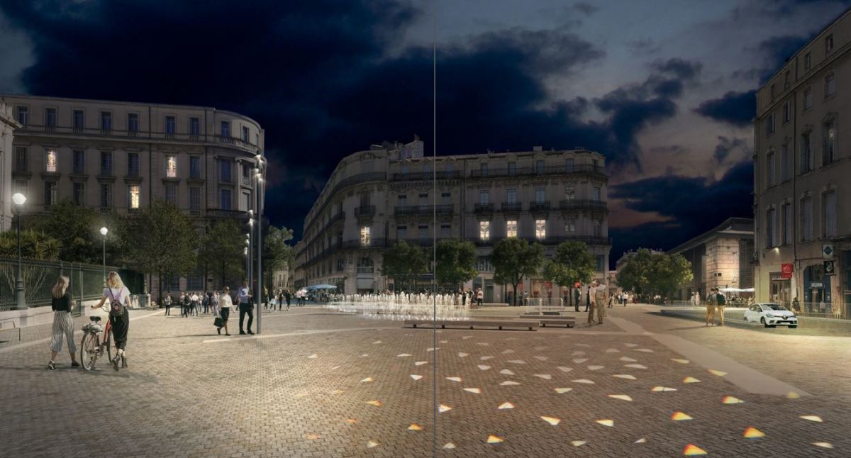 reamenagement place des martyrs de la résistance montpellier – visuel de nuit du projet de réaménagement