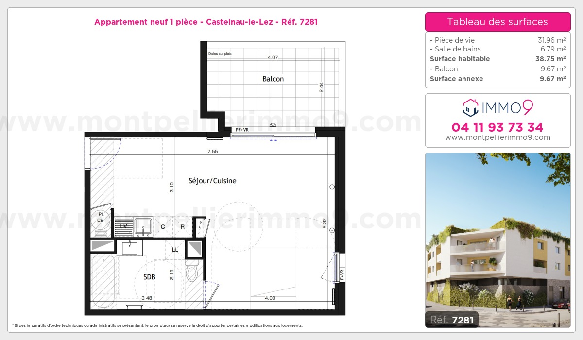 Plan et surfaces, Programme neuf Castelnau-le-Lez Référence n° 7281