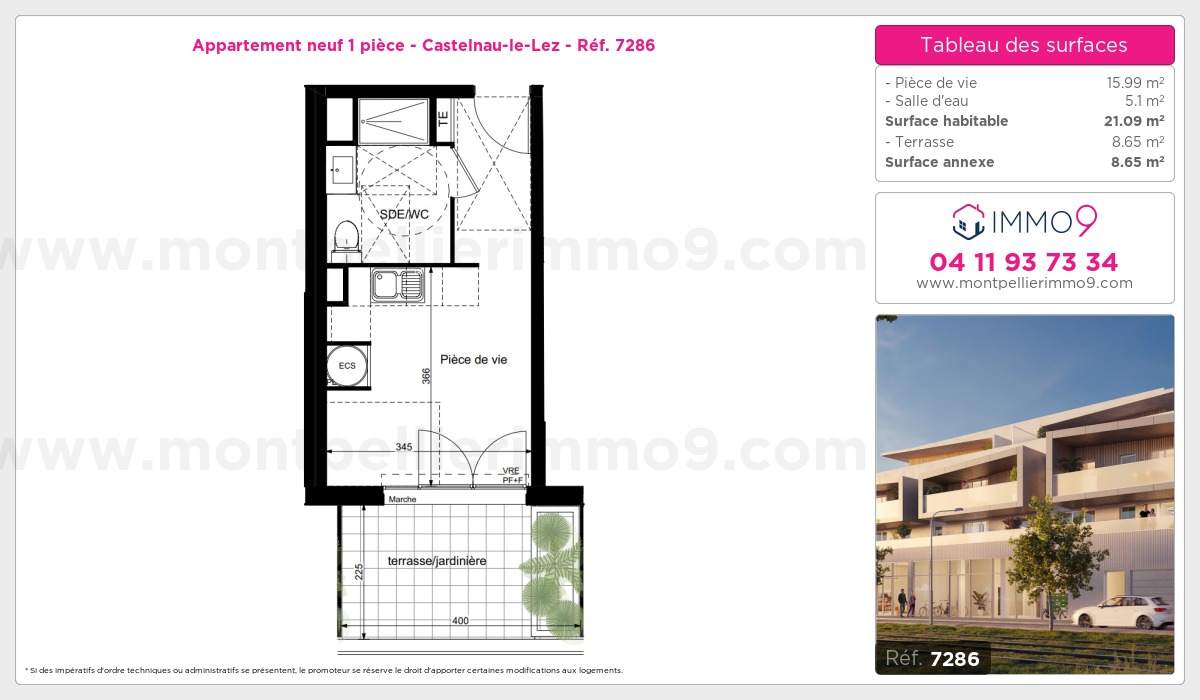 Plan et surfaces, Programme neuf Castelnau-le-Lez Référence n° 7286