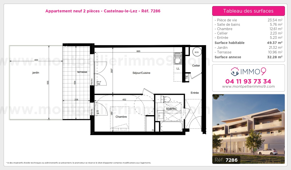 Plan et surfaces, Programme neuf Castelnau-le-Lez Référence n° 7286