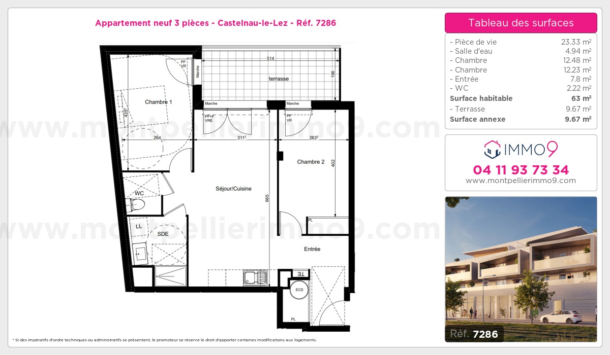 Plan et surfaces, Programme neuf Castelnau-le-Lez Référence n° 7286