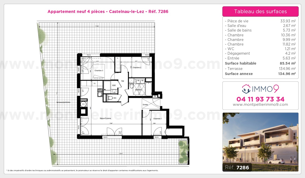 Plan et surfaces, Programme neuf Castelnau-le-Lez Référence n° 7286