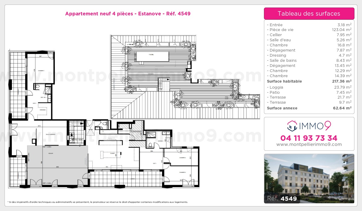 Plan et surfaces, Programme neuf Montpellier : Estanove Référence n° 4549