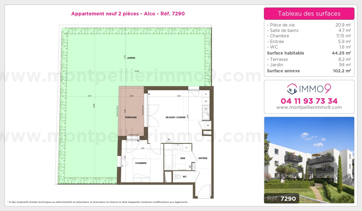 Plan et surfaces, Programme neuf Montpellier : Alco Référence n° 7290