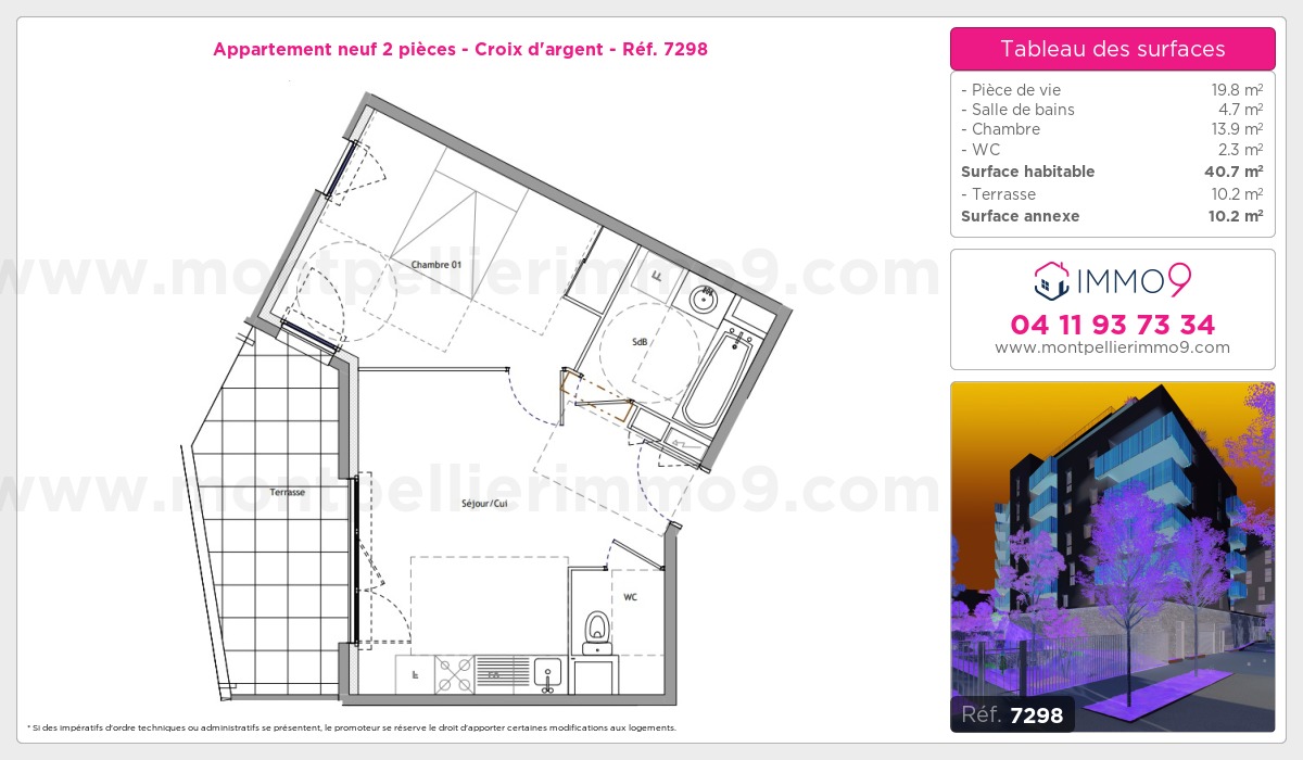 Plan et surfaces, Programme neuf Montpellier : Croix d'argent Référence n° 7298