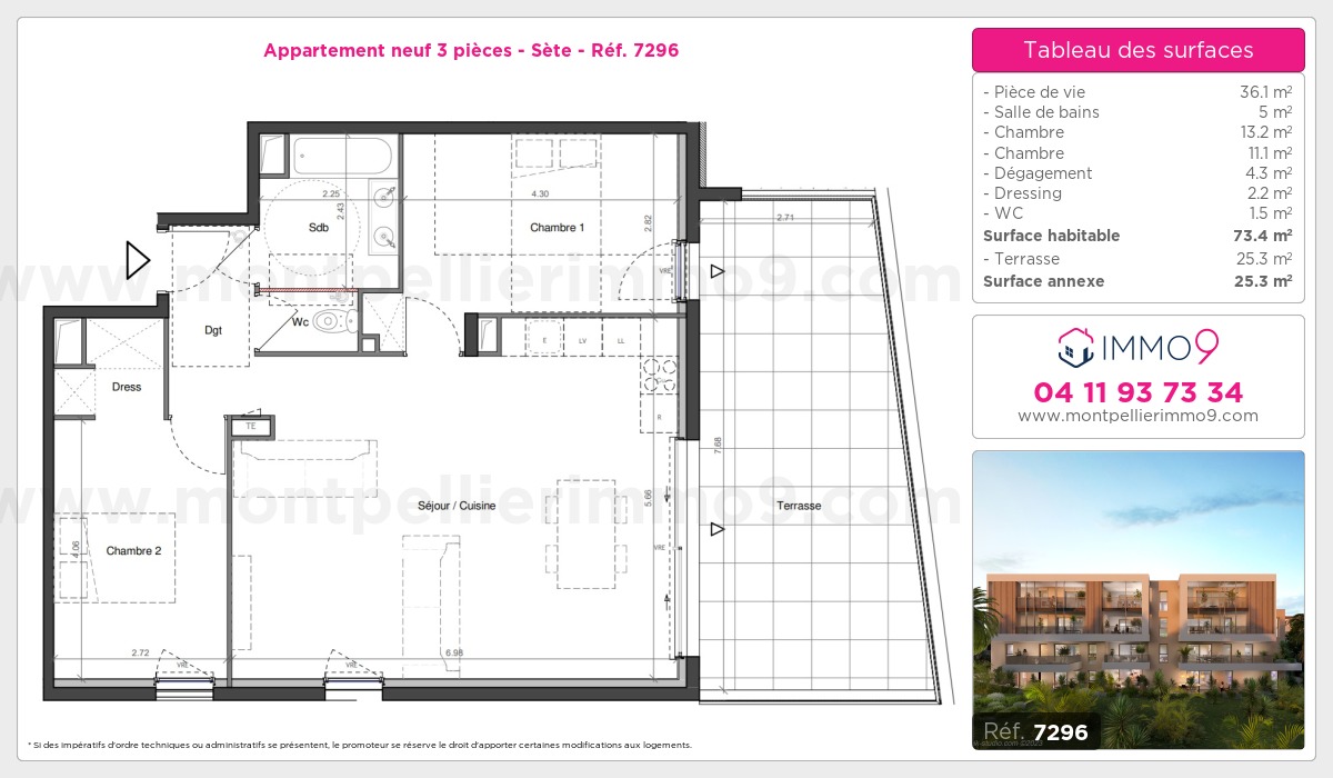 Plan et surfaces, Programme neuf Sète Référence n° 7296