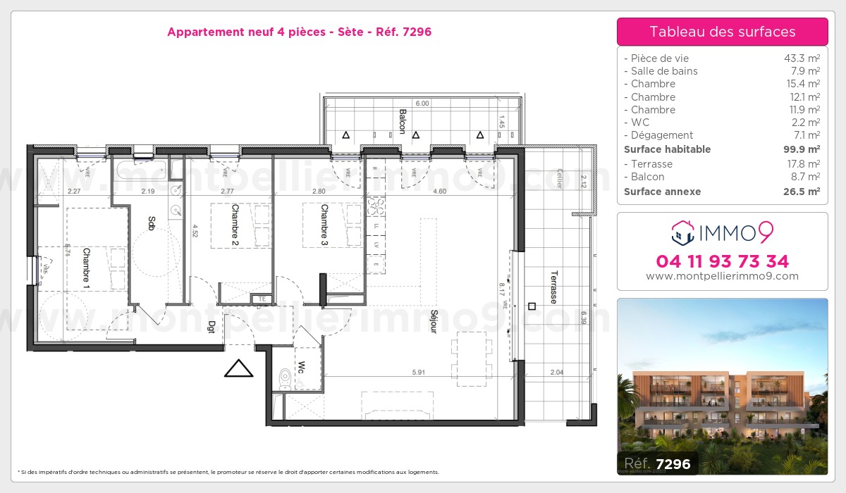 Plan et surfaces, Programme neuf Sète Référence n° 7296