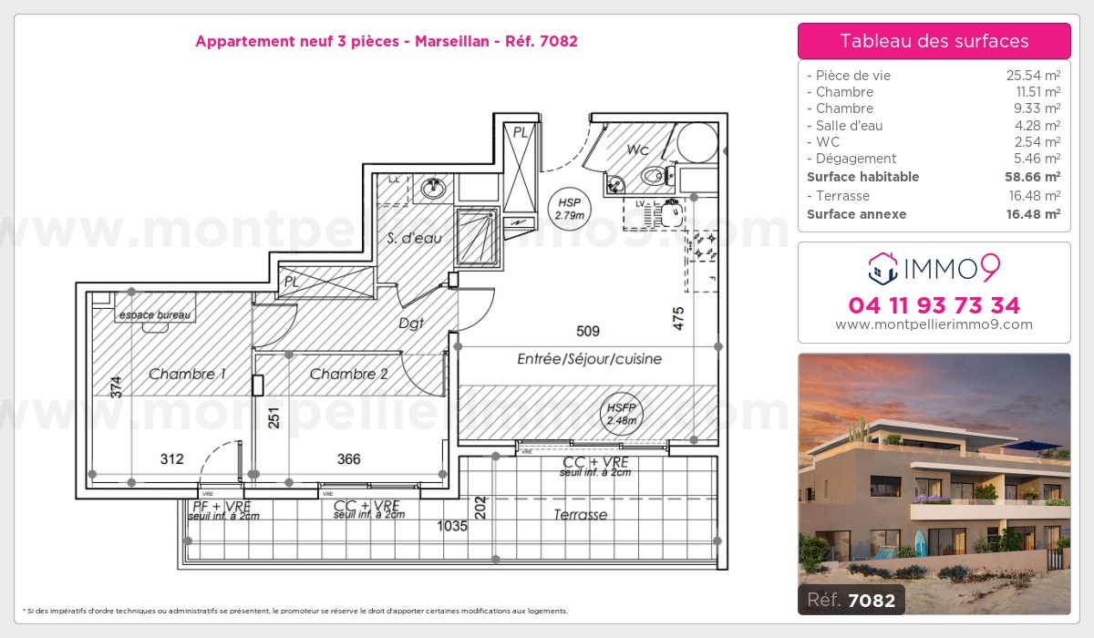 Plan et surfaces, Programme neuf Marseillan Référence n° 7082