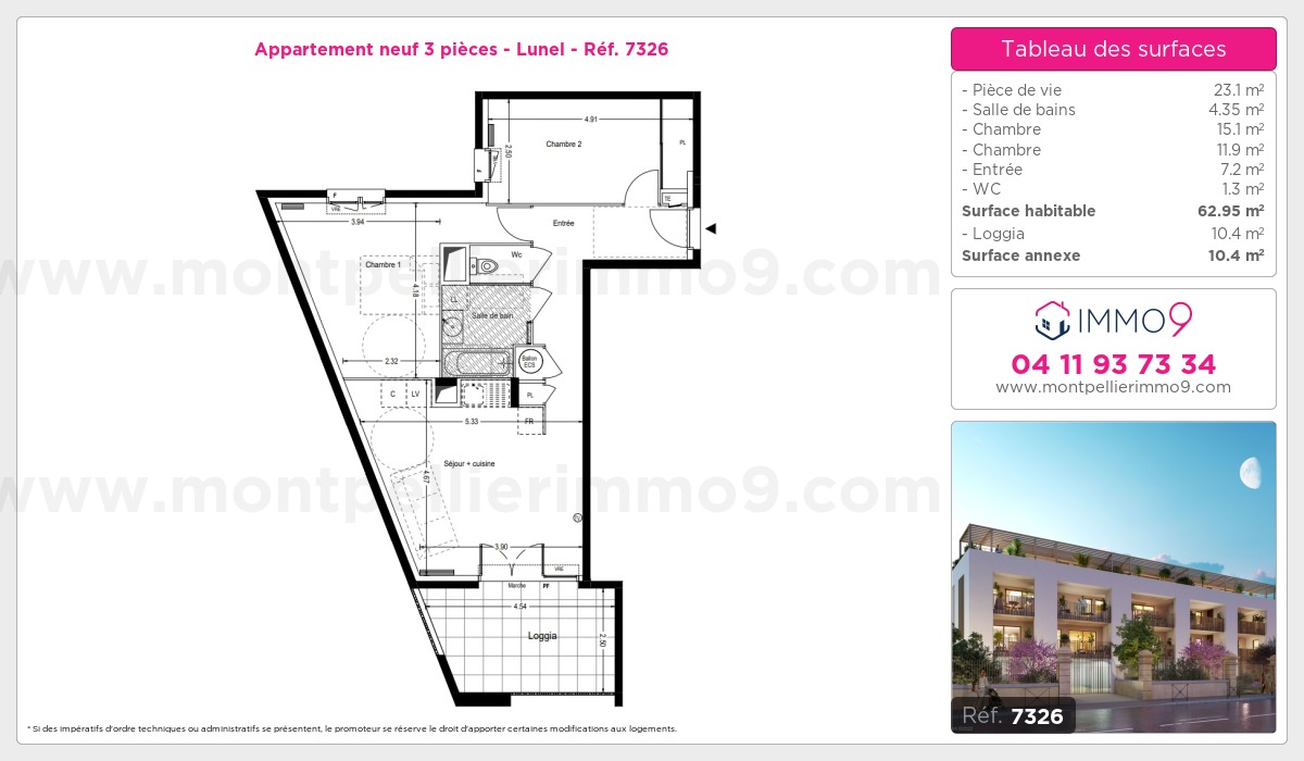 Plan et surfaces, Programme neuf Lunel Référence n° 7326
