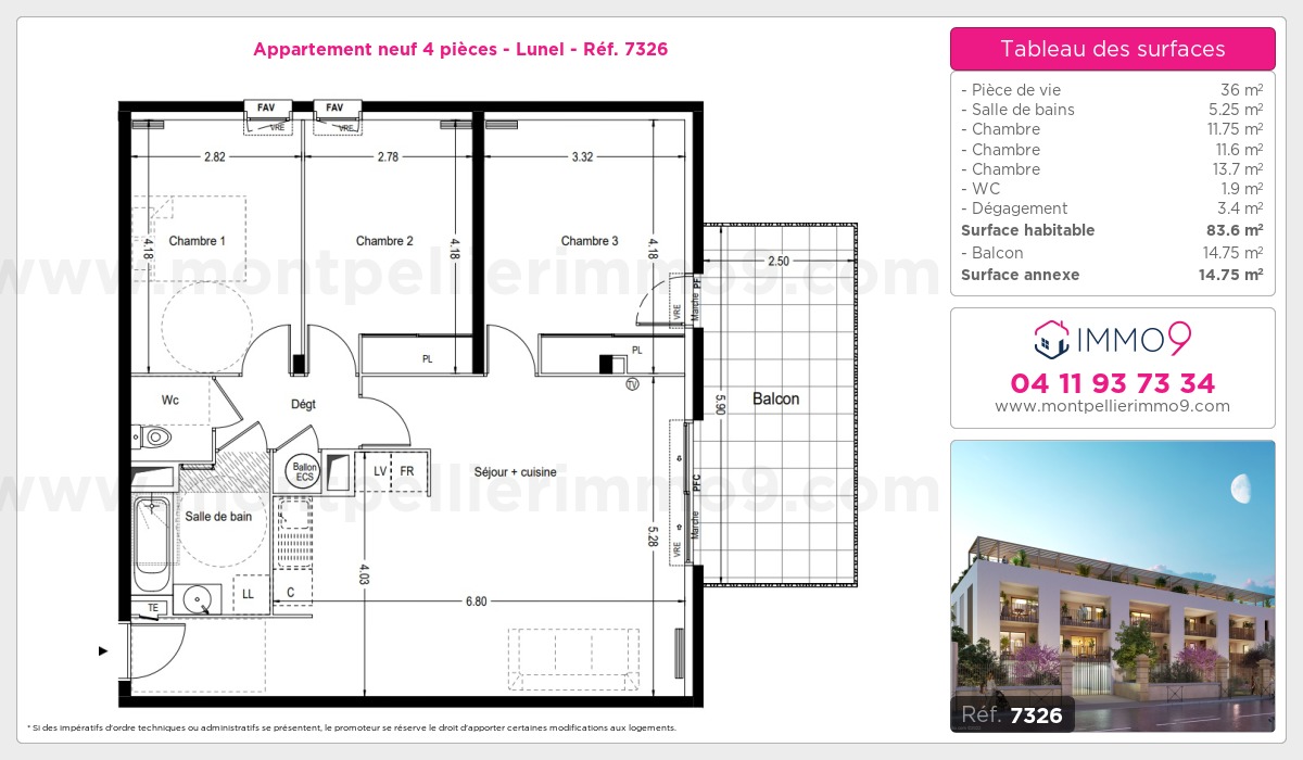 Plan et surfaces, Programme neuf Lunel Référence n° 7326