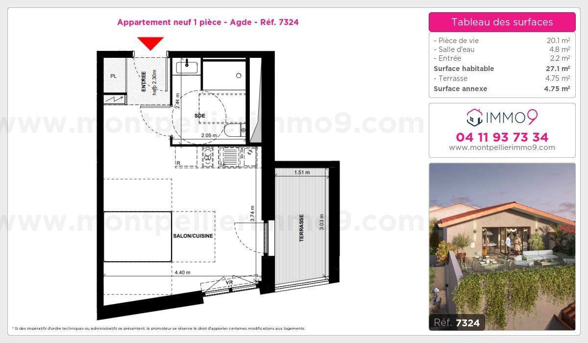 Plan et surfaces, Programme neuf Agde Référence n° 7324