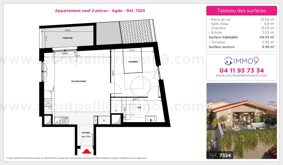 Plan et surfaces, Programme neuf Agde Référence n° 7324