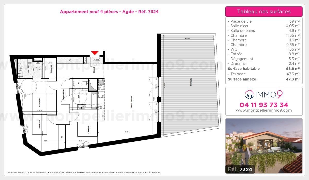 Plan et surfaces, Programme neuf Agde Référence n° 7324
