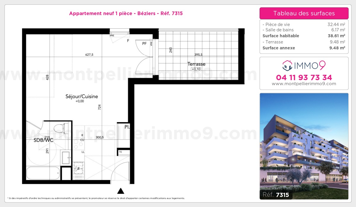 Plan et surfaces, Programme neuf Béziers Référence n° 7315