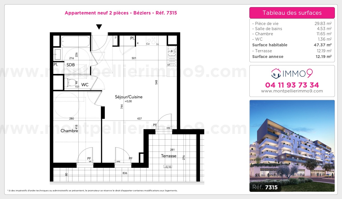 Plan et surfaces, Programme neuf Béziers Référence n° 7315