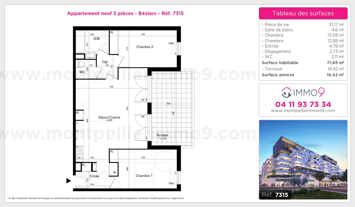 Plan et surfaces, Programme neuf Béziers Référence n° 7315