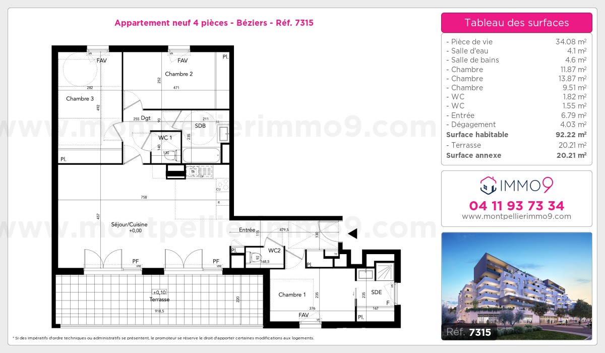 Plan et surfaces, Programme neuf Béziers Référence n° 7315