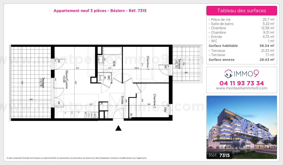 Plan et surfaces, Programme neuf Béziers Référence n° 7315