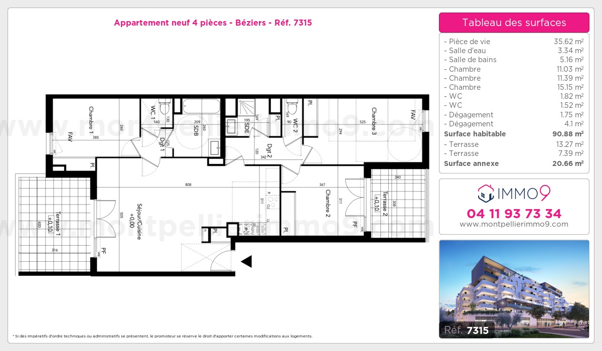 Plan et surfaces, Programme neuf Béziers Référence n° 7315