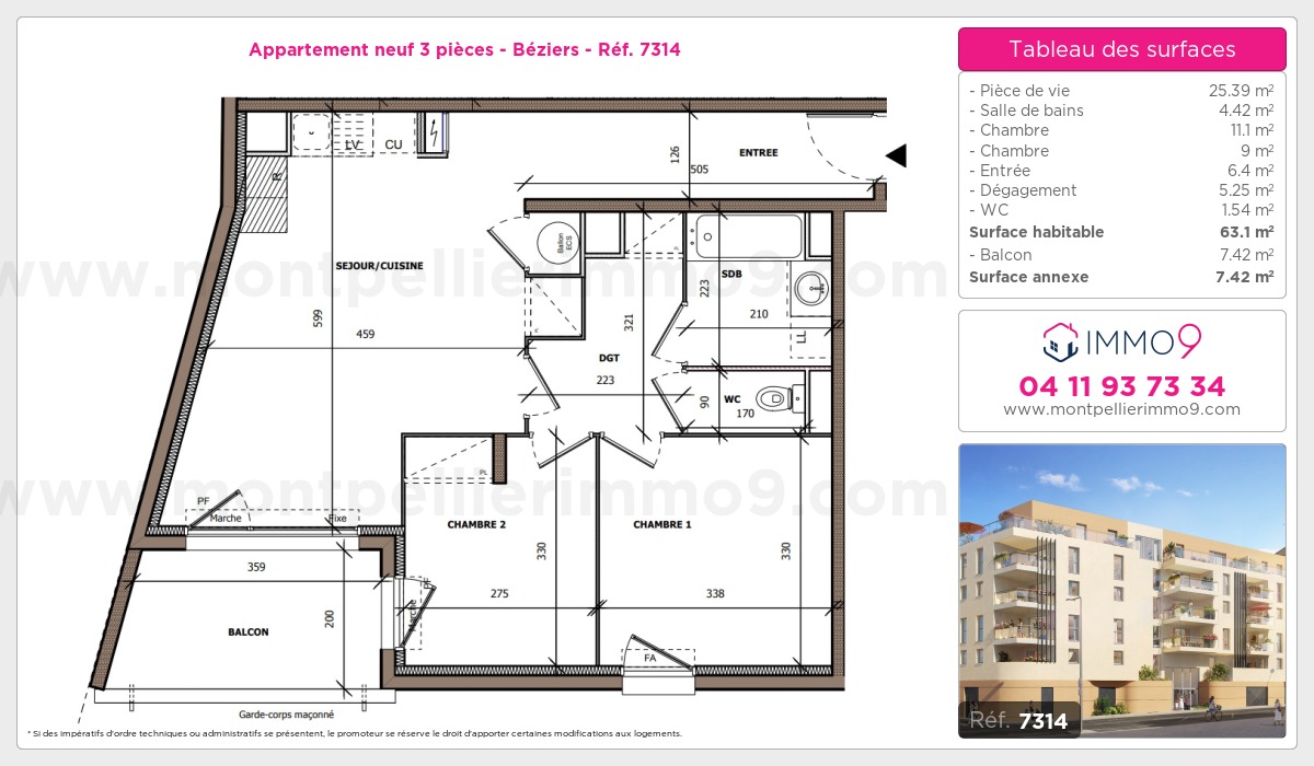 Plan et surfaces, Programme neuf Béziers Référence n° 7314