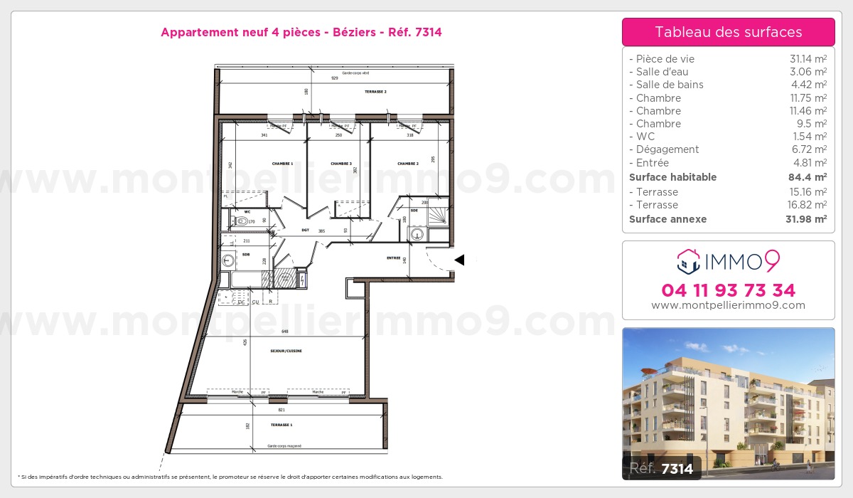 Plan et surfaces, Programme neuf Béziers Référence n° 7314